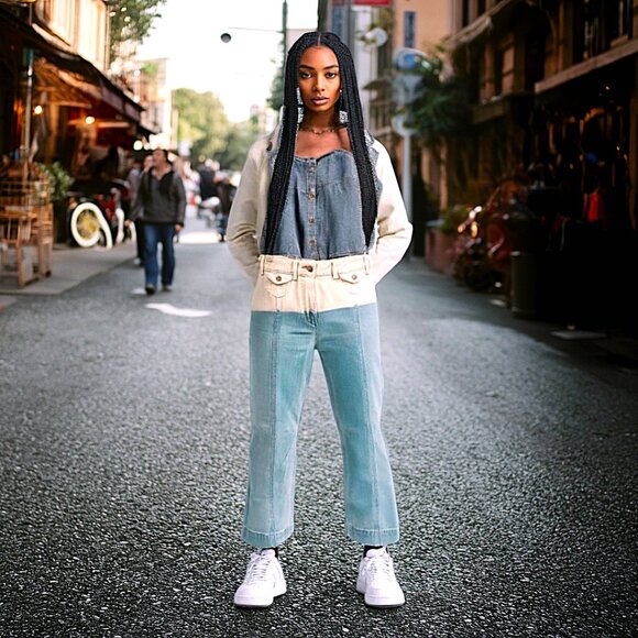 Ulla Johnson Martyna Ombre Cream Blue Denim Wide Leg Crop Flare Jean, Size 2 - Picture 2 of 8